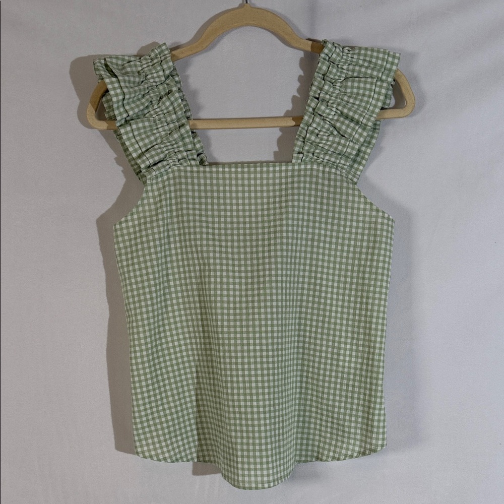 Tanya Tillman New York Top Size XS Green White Gingham EUC